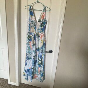 NWT Commense Lemonade Print Lace Trim Long Dress Size L